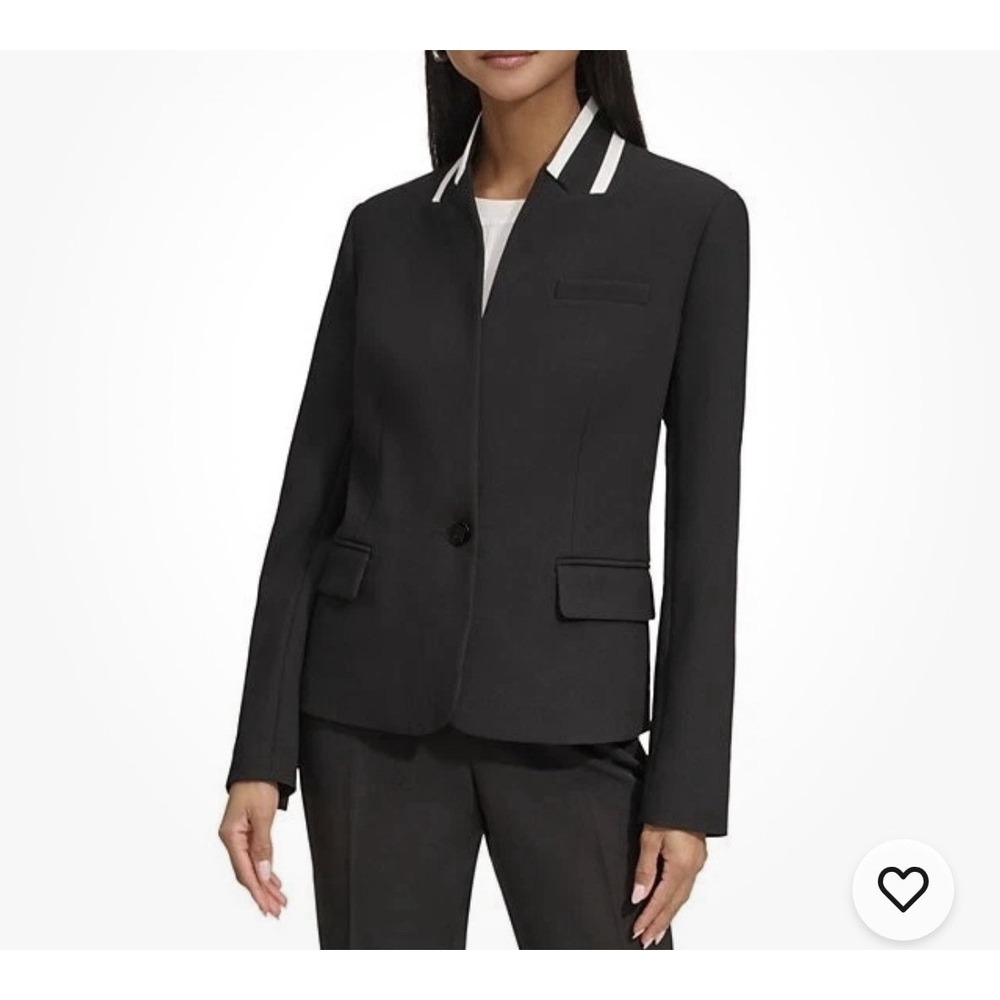 Karl Lagerfeld Suit 16 Black Reverse Lapel Blazer Wide Leg Tuxedo Band Pant